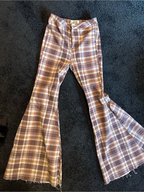 We The Free Pants - Free people plaid Flare Pants in Brown & Cream size 28